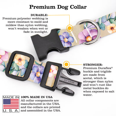 Watercolor Flowers Dog Collar - Made in USA