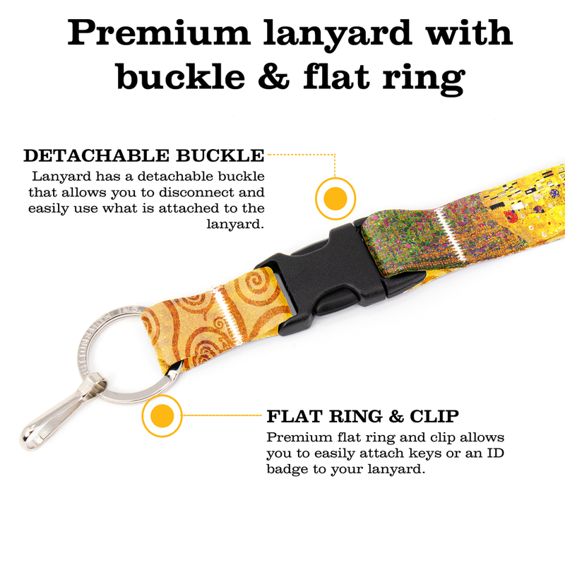 Klimt Kiss Premium Lanyard - with Buckle and Flat Ring - Made in the USA