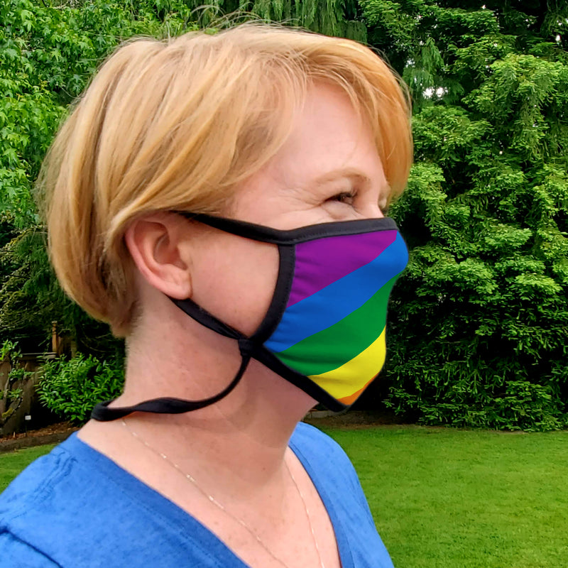 Buttonsmith Rainbow Flag Adult Adjustable Face Mask with Filter Pocket - Made in the USA - Buttonsmith Inc.