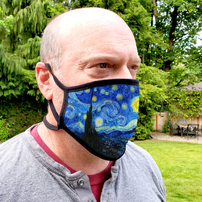 Buttonsmith Van Gogh Starry Night Adult XL Adjustable Face Mask with Filter Pocket - Made in the USA - Buttonsmith Inc.