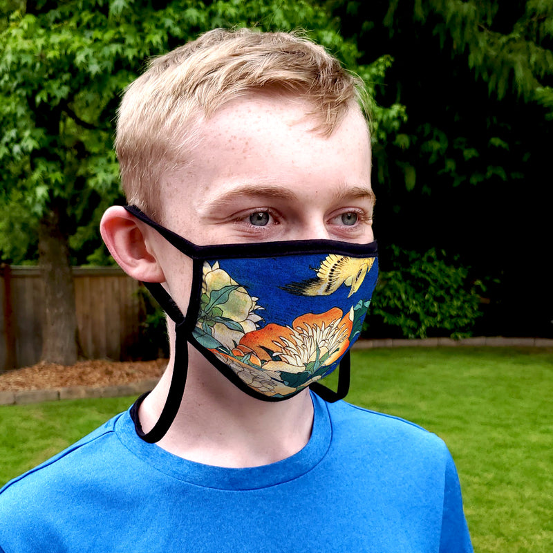 Buttonsmith Hokusai Canary & Peony Child Face Mask with Filter Pocket - Made in the USA - Buttonsmith Inc.