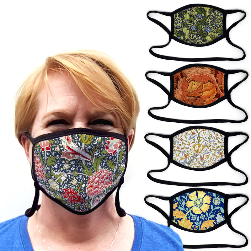 Buttonsmith William Morris William Morris - Set of 5 Adult Adjustable Face Mask with Filter Pocket - Made in the USA - Buttonsmith Inc.