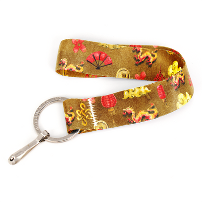 Zodiac Lunar Dragon Wristlet Lanyard - Short Length with Flat Key Ring and Clip - Made in the USA