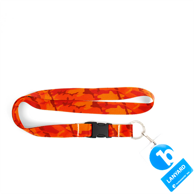 Hunter Orange Camo Premium Lanyard - with Buckle and Flat Ring - Made in the USA