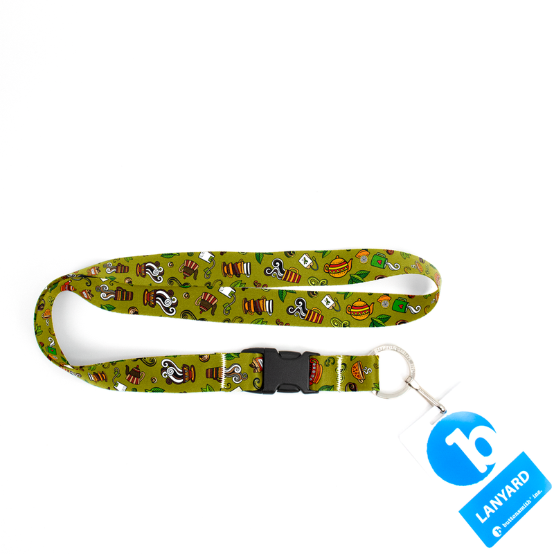 Tea Time Green Premium Lanyard - with Buckle and Flat Ring - Made in the USA