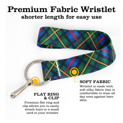 MacLeod of Skye Plaid Wristlet Lanyard - Short Length with Flat Key Ring and Clip - Made in the USA