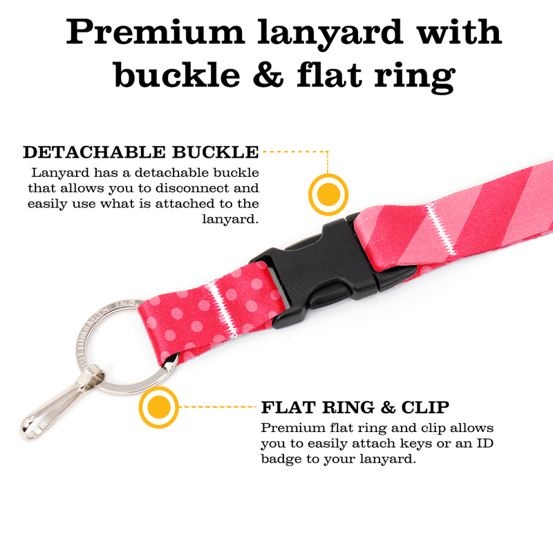 Pink Stripes Breakaway Lanyard - with Buckle and Flat Ring - Made in the USA