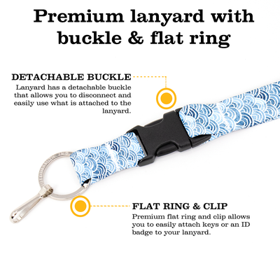 Blue Scallops Breakaway Lanyard - with Buckle and Flat Ring - Made in the USA