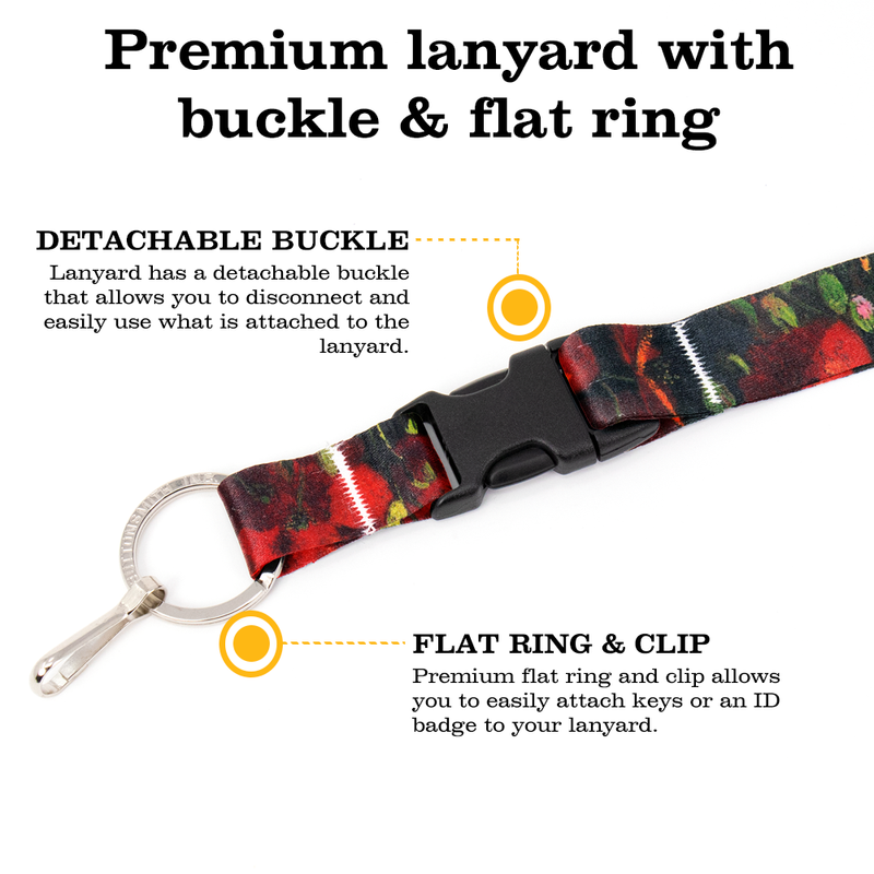van Gogh Poppies Premium Lanyard - with Buckle and Flat Ring - Made in the USA