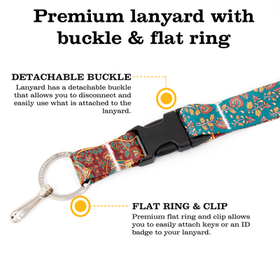 Kalimkari Aqua Premium Lanyard - with Buckle and Flat Ring - Made in the USA