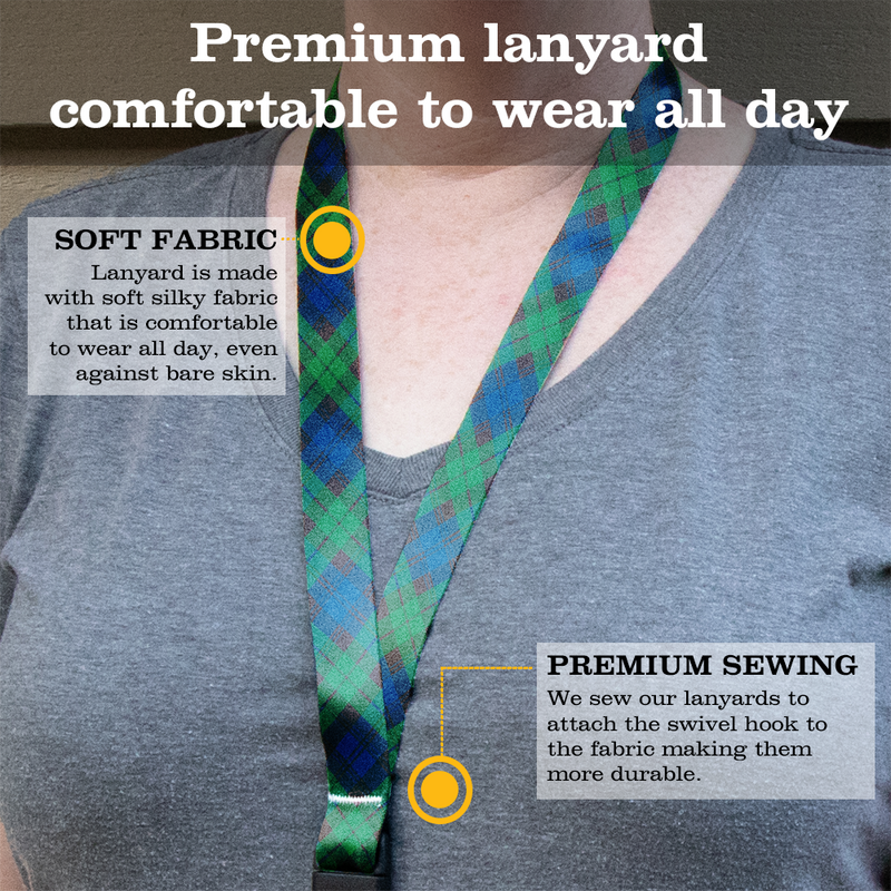 Tyneside Blue Plaid Premium Lanyard - with Buckle and Flat Ring - Made in the USA