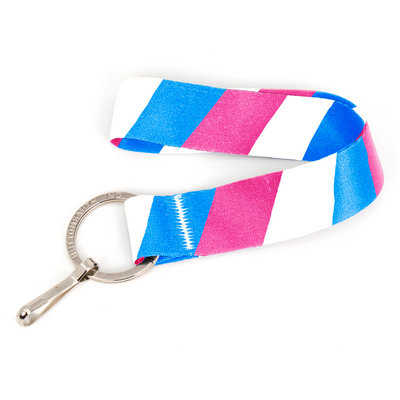 Transgender Pride Wristlet Lanyard - Short Length with Flat Key Ring and Clip - Made in the USA