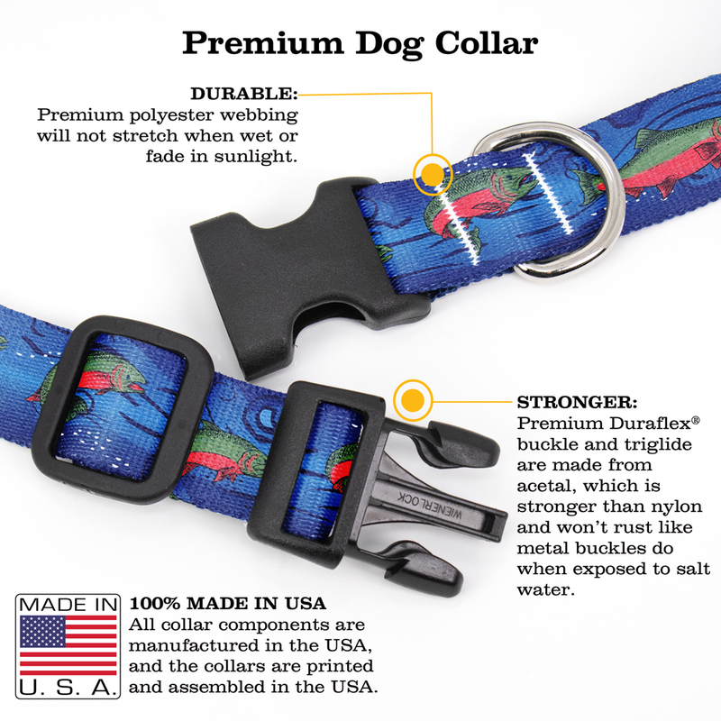 Salmon Stream Dog Collar - Made in USA