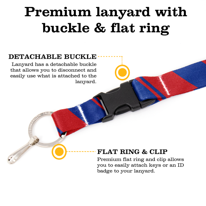 Blue Red Stripes Breakaway Lanyard - with Buckle and Flat Ring - Made in the USA