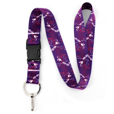 Lovebirds Purple Premium Lanyard - with Buckle and Flat Ring - Made in the USA