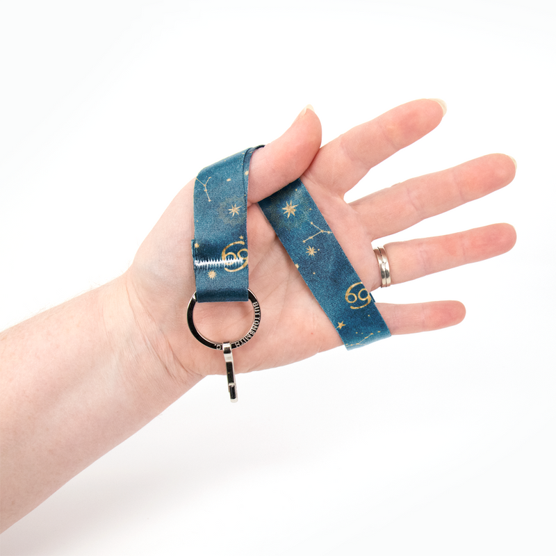 Zodiac Cancer Wristlet Lanyard - Short Length with Flat Key Ring and Clip - Made in the USA
