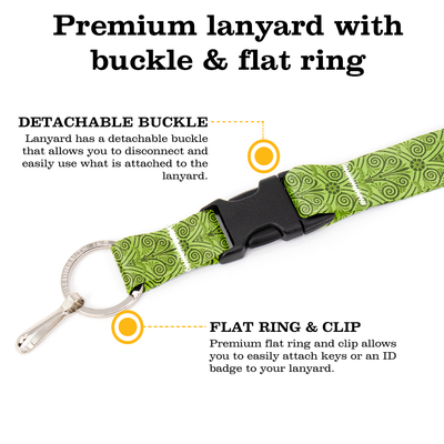 Olive Greek Swirls  Premium Lanyard - with Buckle and Flat Ring - Made in the USA