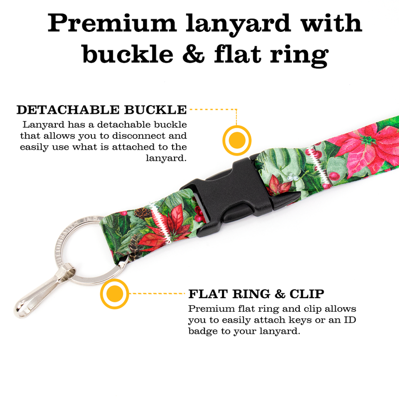 Holiday Flora Premium Lanyard - with Buckle and Flat Ring - Made in the USA