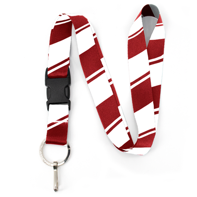 Red White Stripes Premium Lanyard - with Buckle and Flat Ring - Made in the USA