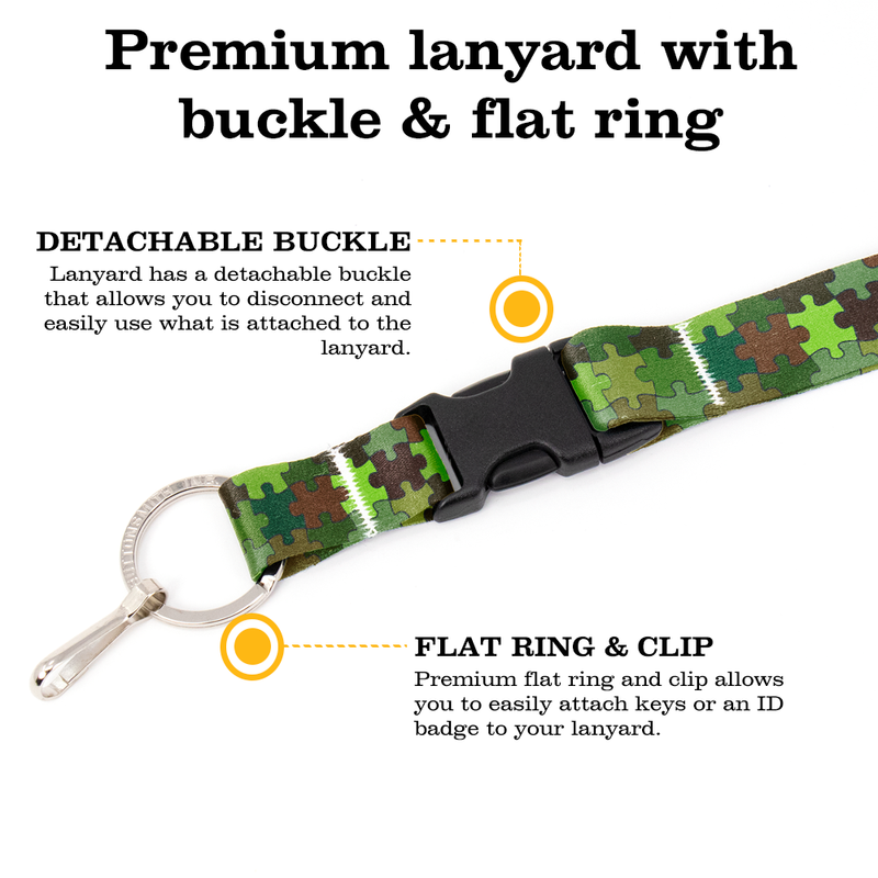 Forest Puzzle Breakaway Lanyard - with Buckle and Flat Ring - Made in the USA