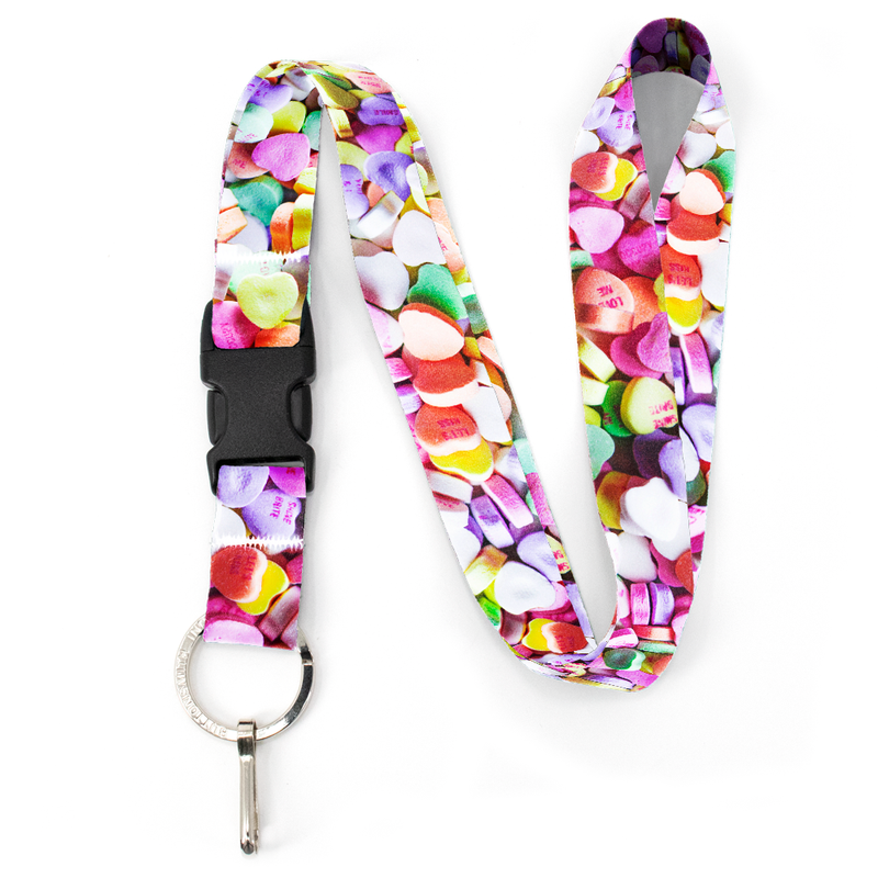 Conversation Hearts Premium Lanyard - with Buckle and Flat Ring - Made in the USA