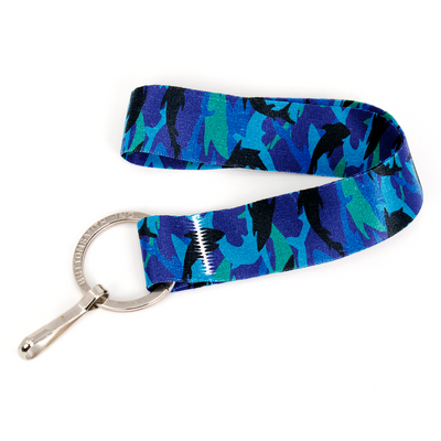 Shark Frenzy Wristlet Lanyard - Short Length with Flat Key Ring and Clip - Made in the USA