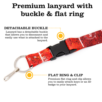 Red Grunge Breakaway Lanyard - with Buckle and Flat Ring - Made in the USA
