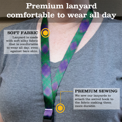 Tyneside Purple Plaid Breakaway Lanyard - with Buckle and Flat Ring - Made in the USA