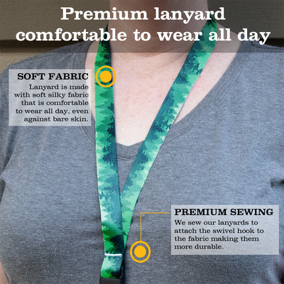 Green Trees Premium Lanyard - with Buckle and Flat Ring - Made in the USA