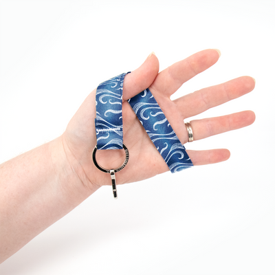 Blue Currents Wristlet Lanyard - Short Length with Flat Key Ring and Clip - Made in the USA