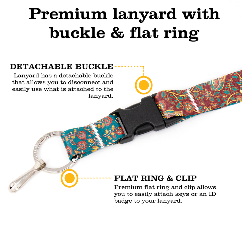 Kalimkari Red Premium Lanyard - with Buckle and Flat Ring - Made in the USA