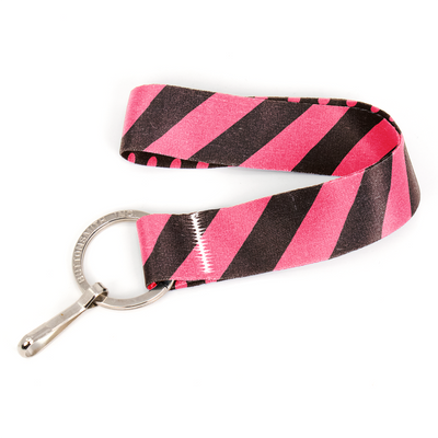 Chocolate Stripes Wristlet Lanyard - Short Length with Flat Key Ring and Clip - Made in the USA
