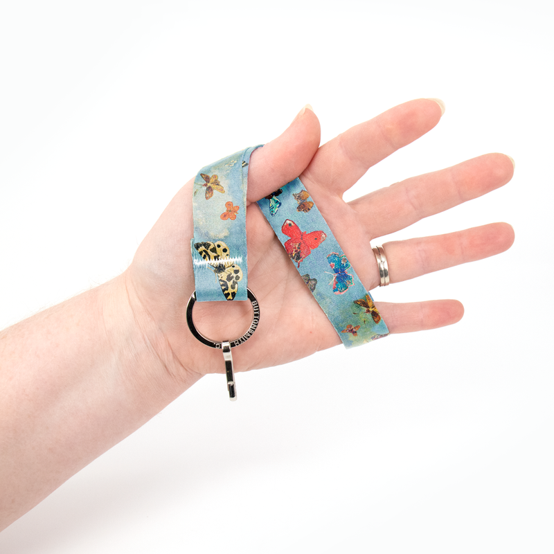 Odilon Butterflies Wristlet Lanyard - Short Length with Flat Key Ring and Clip - Made in the USA