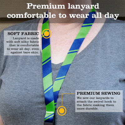 Blue Green Stripes Premium Lanyard - with Buckle and Flat Ring - Made in the USA