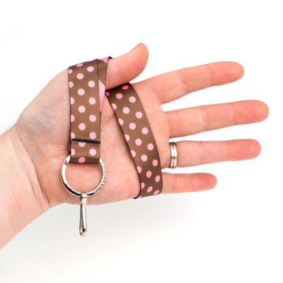 Buttonsmith Cocoa Pink Dots Wristlet Lanyard Made in USA - Buttonsmith Inc.