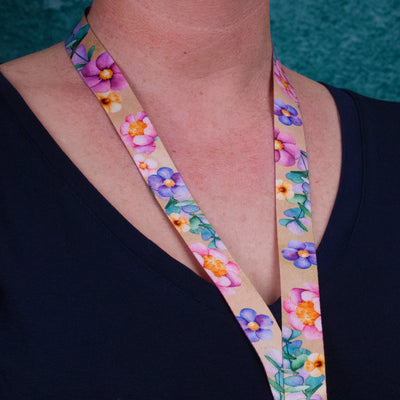 Buttonsmith Watercolor Flowers Custom Lanyard Made in USA - Buttonsmith Inc.