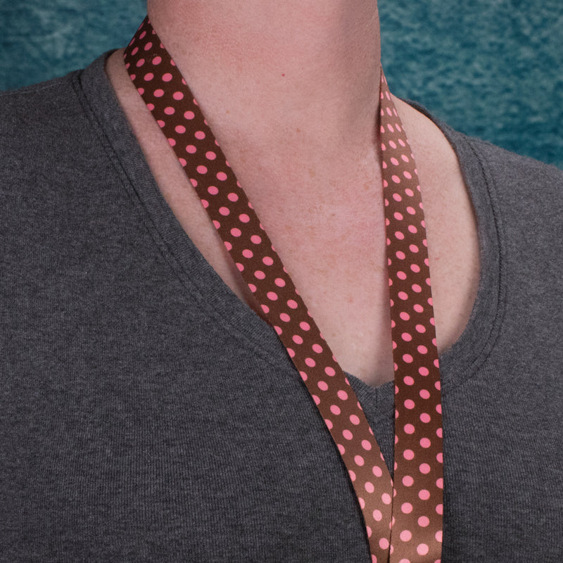 Buttonsmith Cocoa Pink Dots Breakaway Lanyard - Made in USA - Buttonsmith Inc.