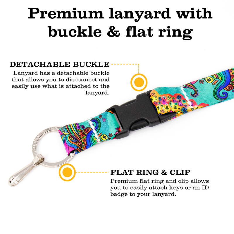 Watercolor Doodles Breakaway Lanyard - with Buckle and Flat Ring - Made in the USA