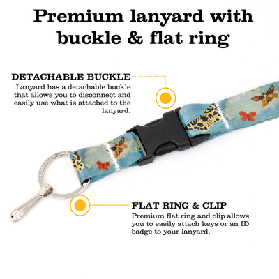Odilon Butterflies Premium Lanyard - with Buckle and Flat Ring - Made in the USA