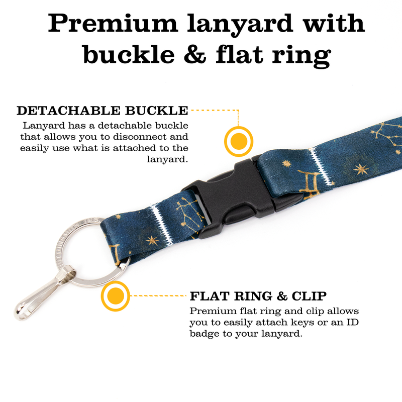 Gemini Zodiac Premium Lanyard - with Buckle and Flat Ring - Made in the USA