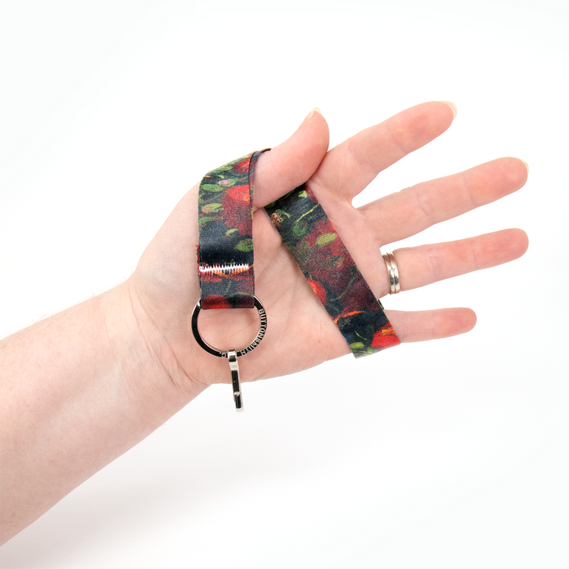 van Gogh Poppies Wristlet Lanyard - Short Length with Flat Key Ring and Clip - Made in the USA