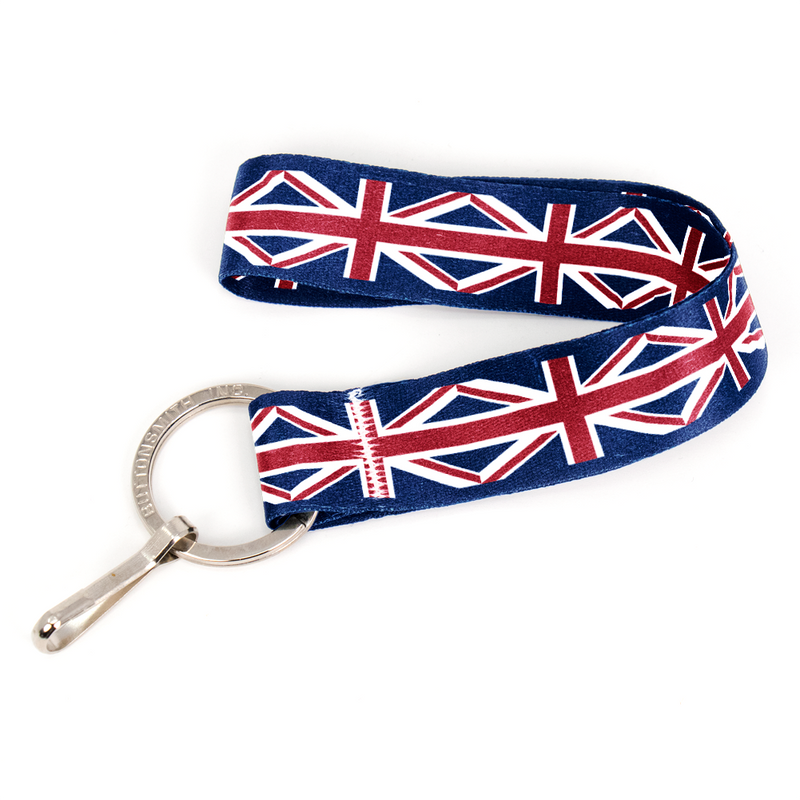 Union Jack Wristlet Lanyard - Short Length with Flat Key Ring and Clip - Made in the USA