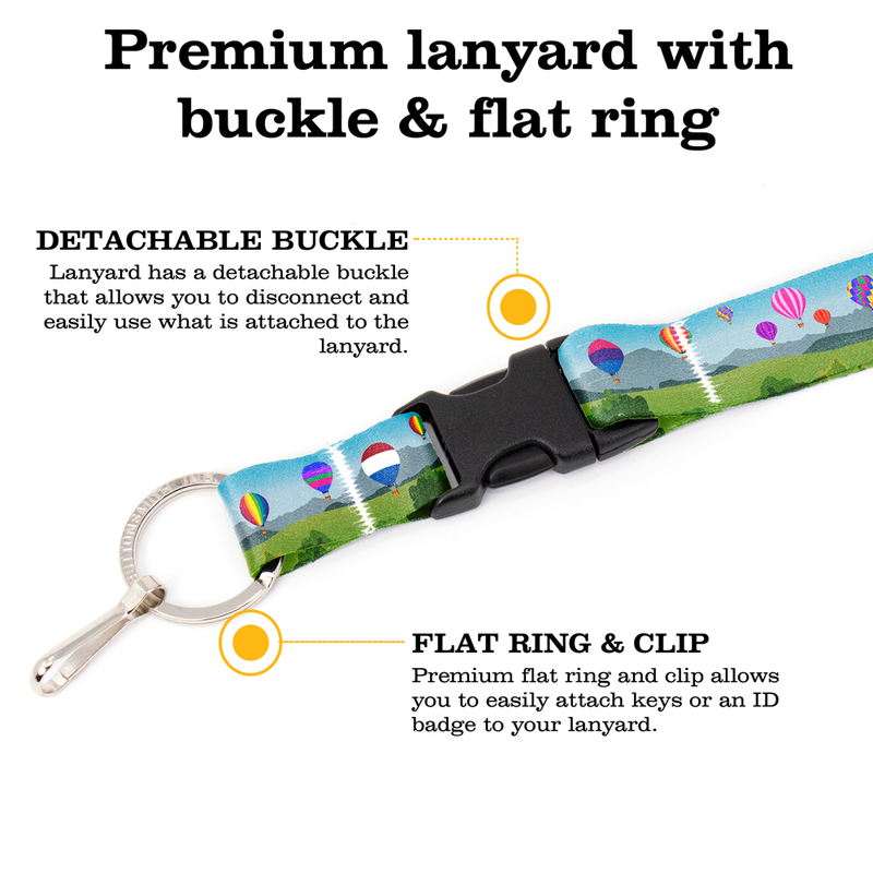 Hot Air Ride Premium Lanyard - with Buckle and Flat Ring - Made in the USA