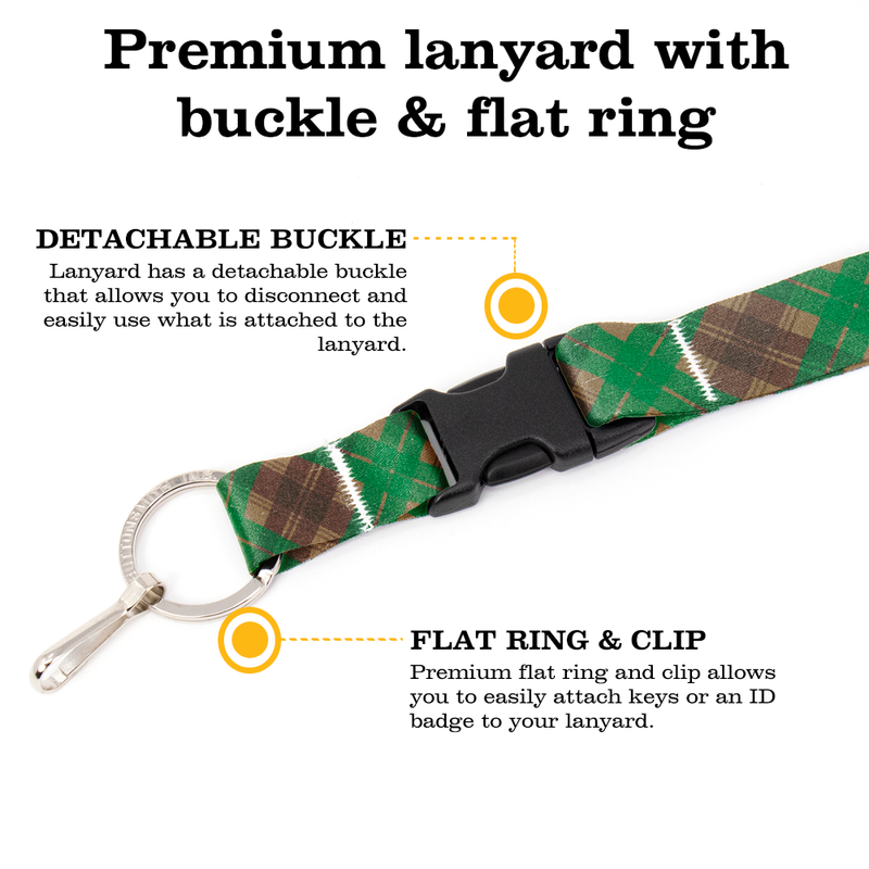 Tyneside Green Plaid Breakaway Lanyard - with Buckle and Flat Ring - Made in the USA