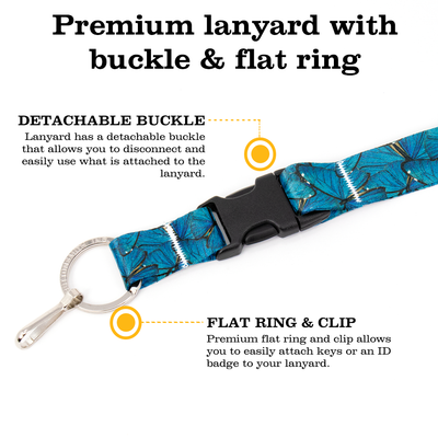 Blue Morpho Premium Lanyard - with Buckle and Flat Ring - Made in the USA