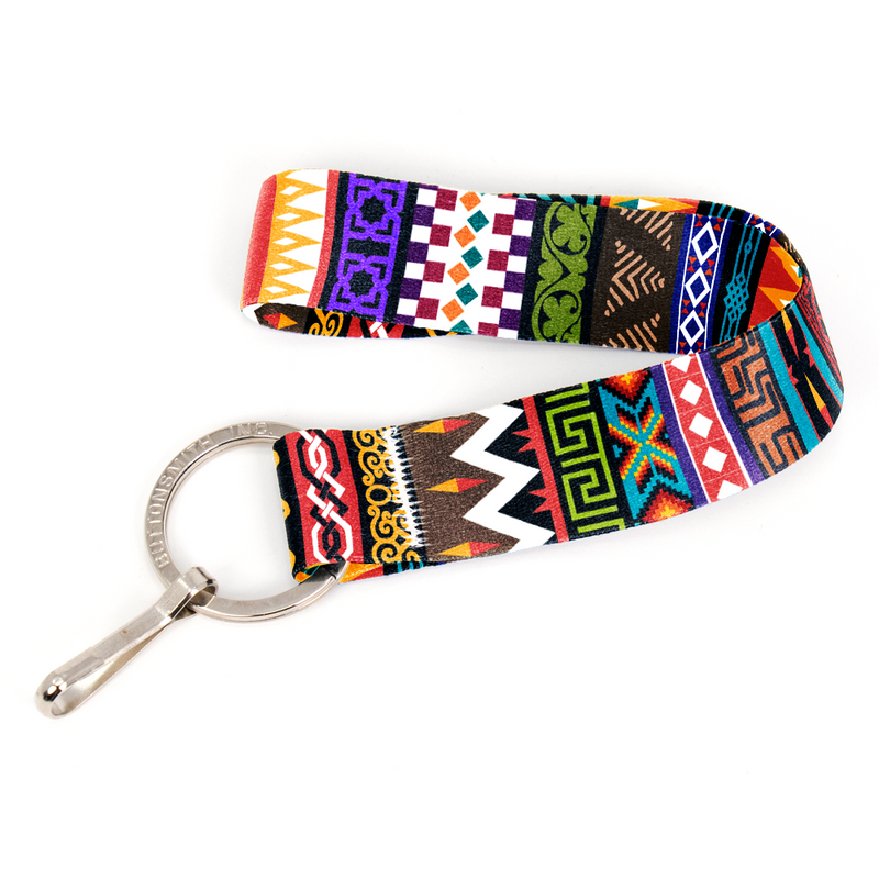 Multicultural Wristlet Lanyard - Short Length with Flat Key Ring and Clip - Made in the USA
