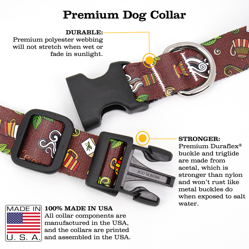 Tea Time Brown Dog Collar - Made in USA