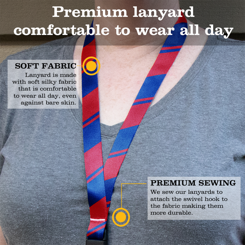 Blue Red Stripes Premium Lanyard - with Buckle and Flat Ring - Made in the USA