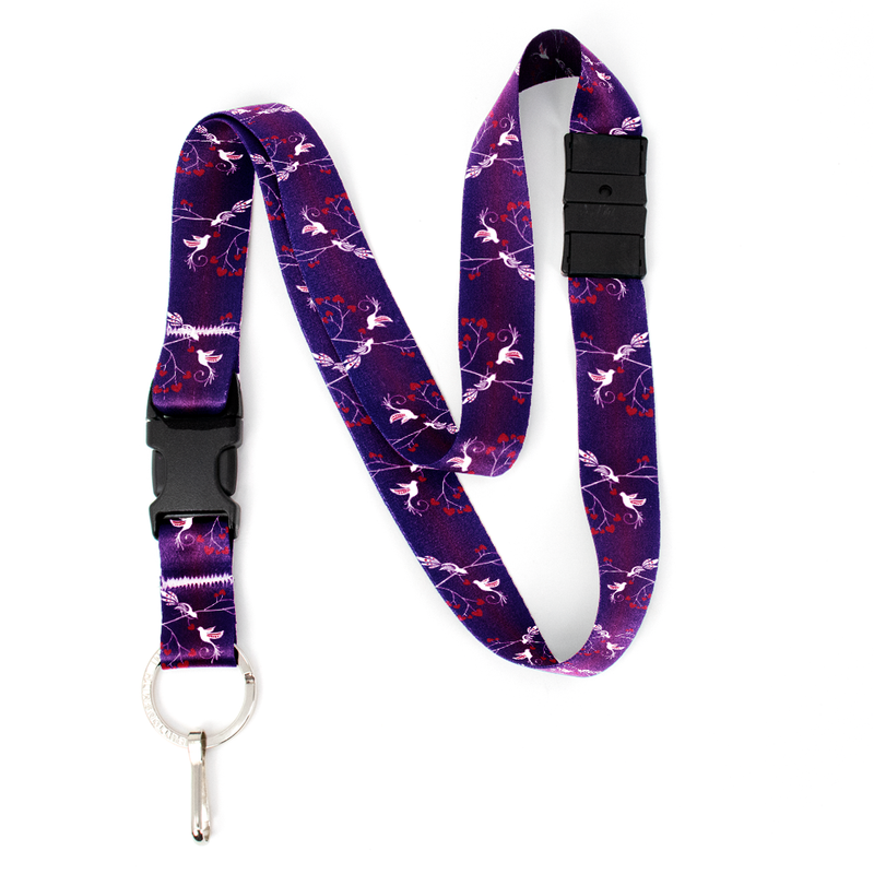Lovebirds Purple Breakaway Lanyard - with Buckle and Flat Ring - Made in the USA