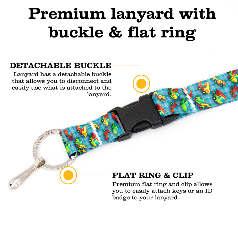 Toy Wheels Blue Breakaway Lanyard - with Buckle and Flat Ring - Made in the USA